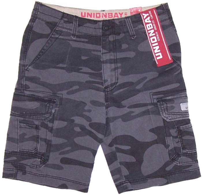 mens black camo cargo shorts